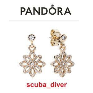 PANDORA 14K Solid Gold ALE 585 Lace Botanique Dangle Earrings Retired RARE